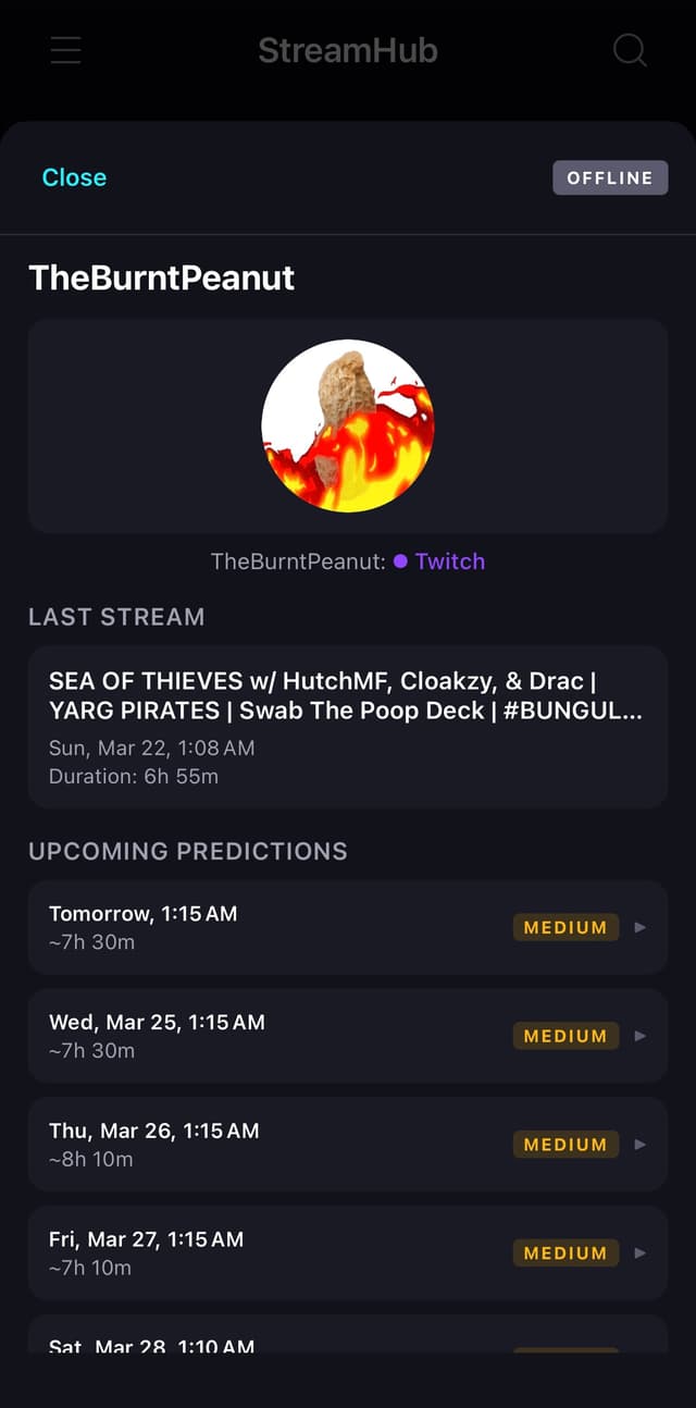 Streamer detail page with AI predictions